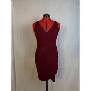 Manydress Red Asymmetrical Bodycon Ruched Sleeveless Vneck Dress Size M D667